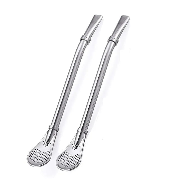 2 in 1 Stainless Steel Drinking Spoon Straws (Pack of 2)