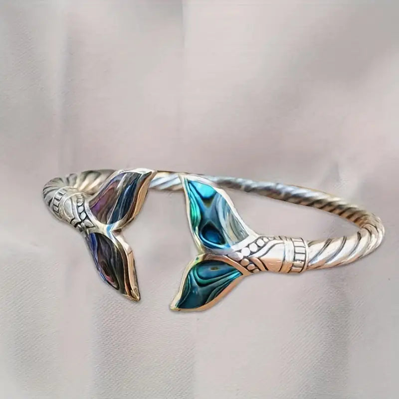 Abalone Shell Mermaid Tail Bangle Bracelet