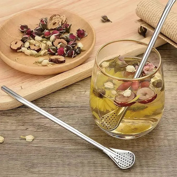2 in 1 Stainless Steel Drinking Spoon Straws (Pack of 2)