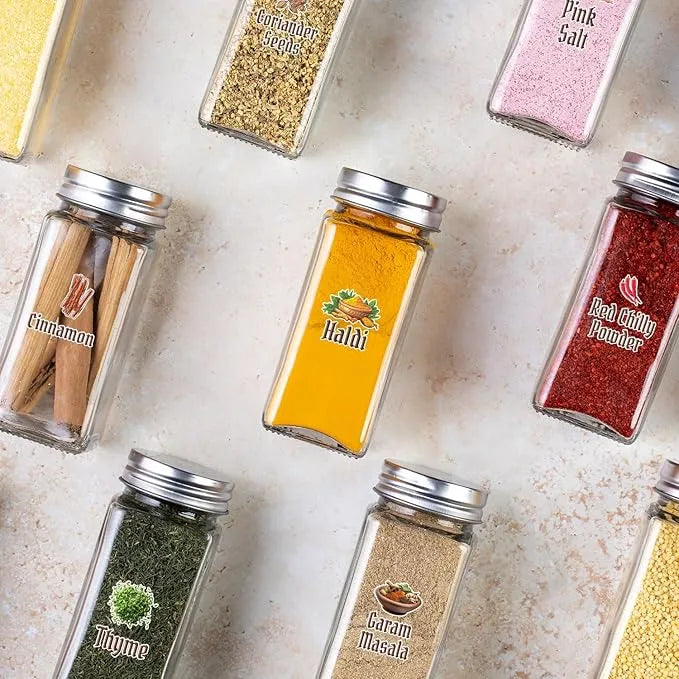 3D Waterproof Kitchen Spice Jar Label Stickers (Pack of 1 - 60 Stickers)