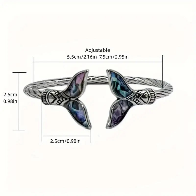 Abalone Shell Mermaid Tail Bangle Bracelet