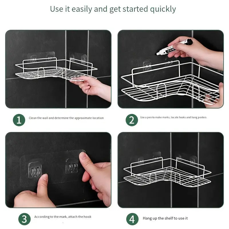 1pc No-Drill Corner Wall-Mounted Toilet Storage