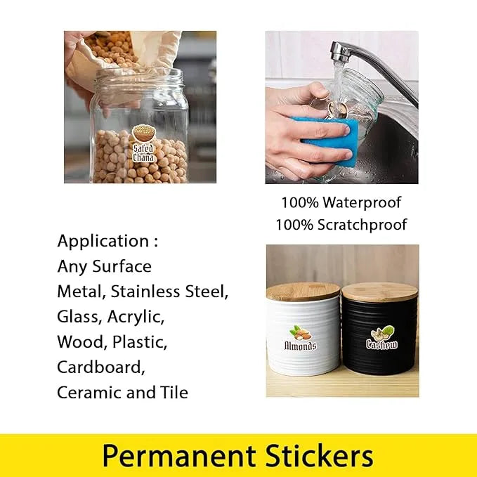 3D Waterproof Kitchen Spice Jar Label Stickers (Pack of 1 - 60 Stickers)